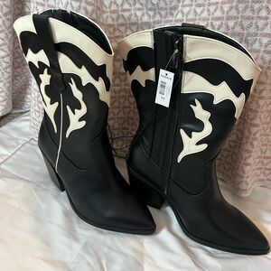 Torrid Black and White Western Heeled Boots